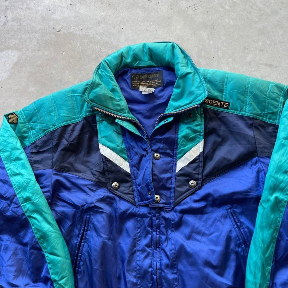 Vintage Descente Ski Jacket Blue Teal Colorblock Mens Small Retro 80s 90s Sport